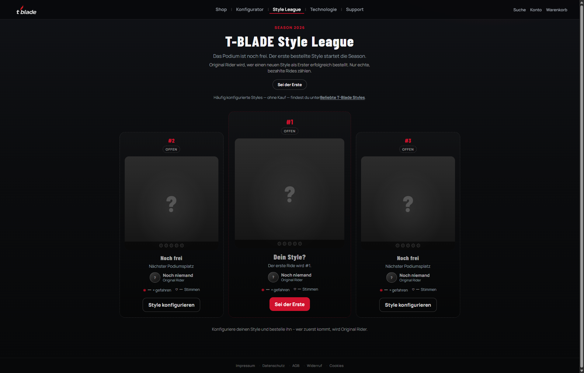 T-blade style league 2026 mit den noch offenen podiumsplätzen eins bis drei